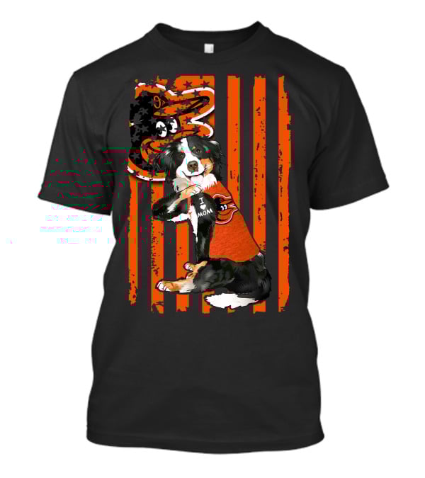 Border Collie Baltimore Orioles I Mom Stripes T-Shirt