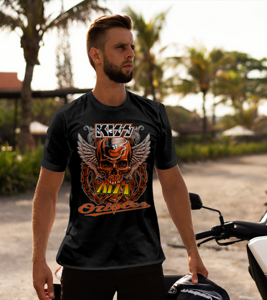 Kiss Baltimore Orioles Skull Winged T-Shirt