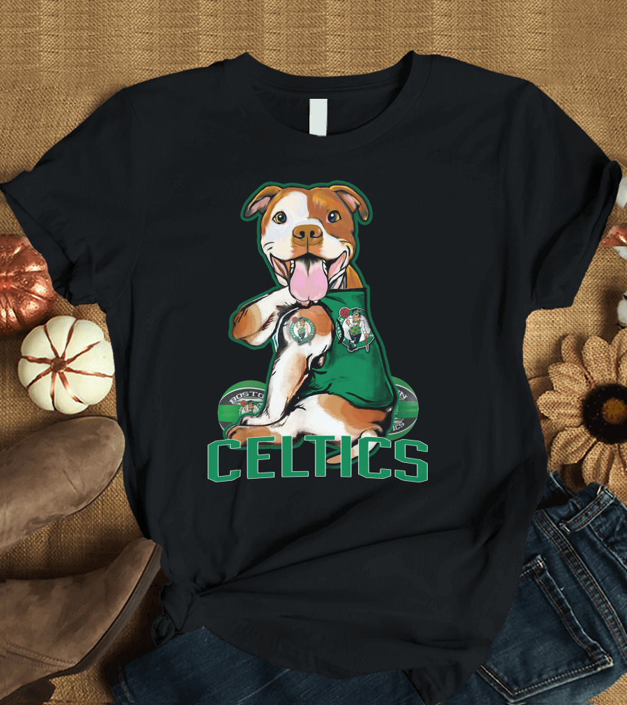 Boston Celtics Pitbull Fan with Team T-Shirt