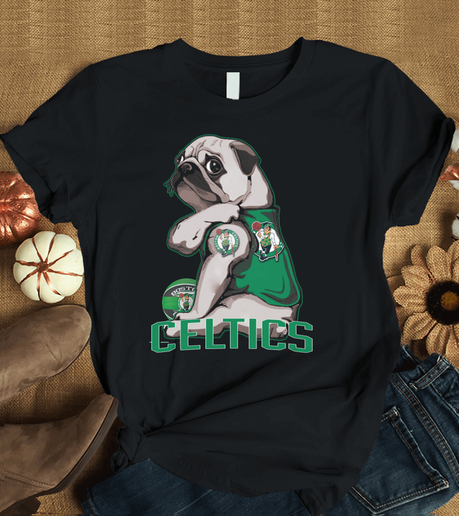 Pug Celtics Boston Basketball Fan Iconic Team T-Shirt