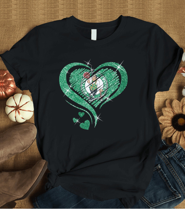 T-Shirt: Heart Diamond Glitter Boston Celtics Emblem T-Shirt Heart Diamond Glitter Boston Celtics Emblem T-Shirt