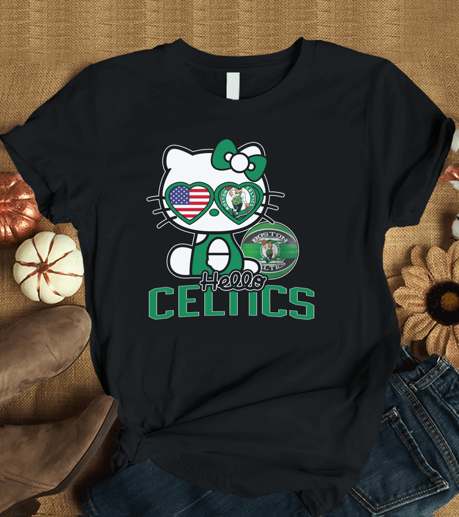 Hello Kitty Boston Celtics USA Heart Patch T-Shirt
