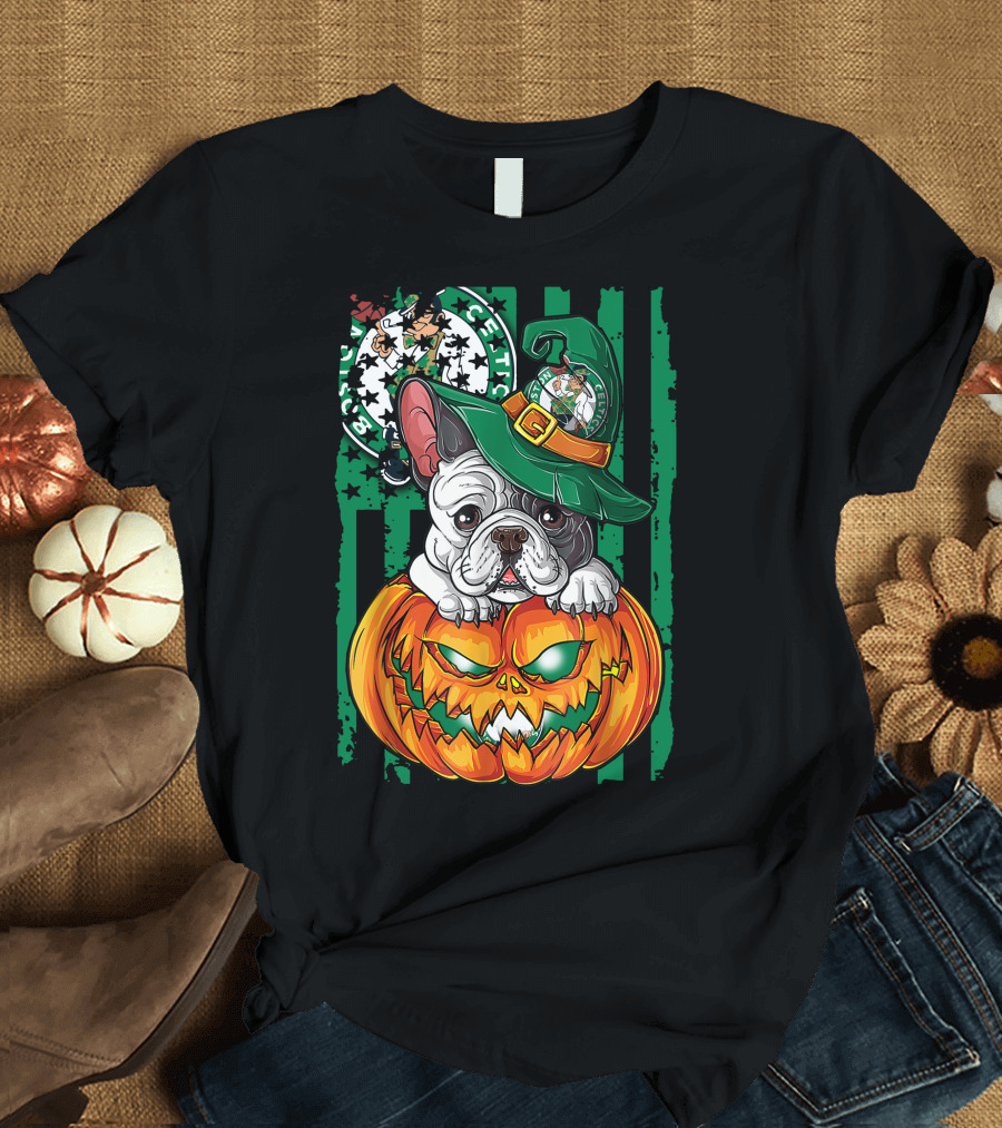 Bulldog Halloween Boston Celtics Pumpkin Hat T-Shirt