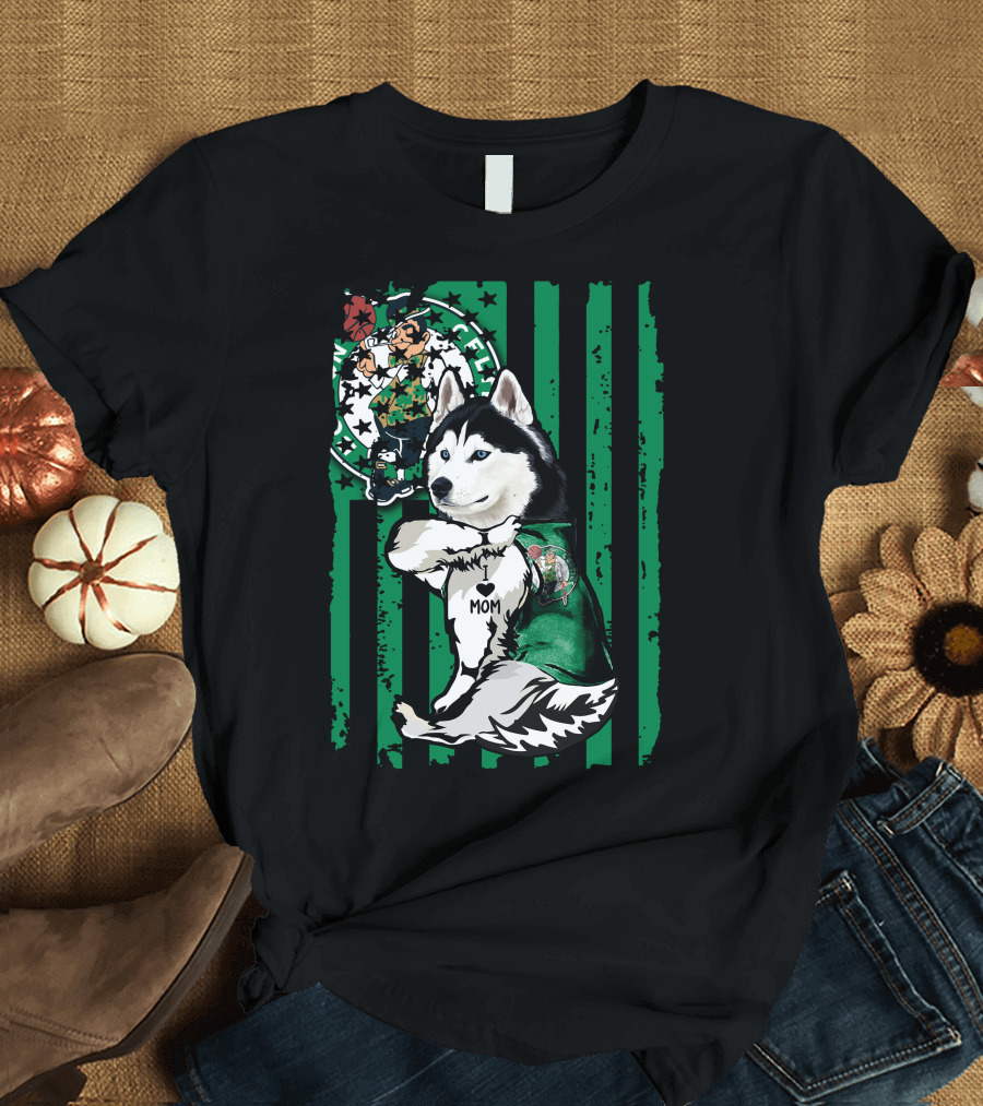 Boston Celtics Siberian Husky Mom Fan T-Shirt