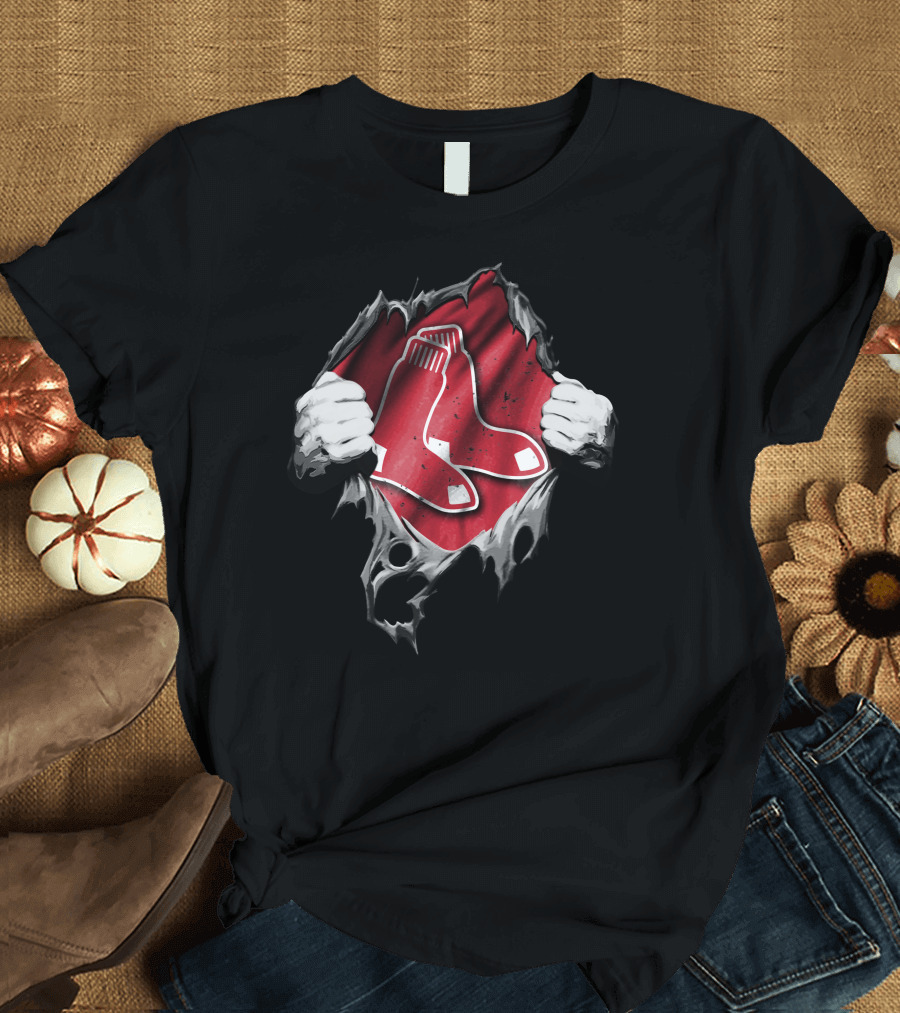 Torn Boston Red Sox Logo with Ripped Fabric Effect T-Shirt