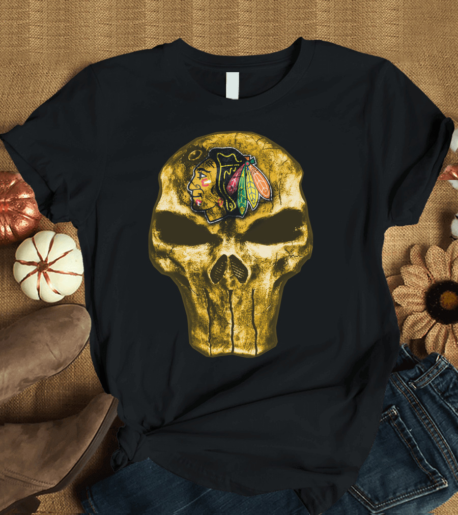 Skull Chicago Blackhawks Logo Fusion T-Shirt