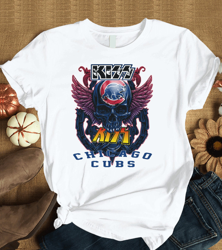 Kiss Chicago Cubs Skull Wings T-Shirt