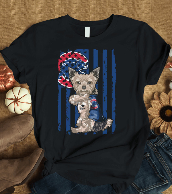 T-Shirt: Yorkshire Terrier Wearing Chicago Cubs Vest with I Love Mom Message T-Shirt Yorkshire Terrier Wearing Chicago Cubs Vest with I Love Mom Message T-Shirt