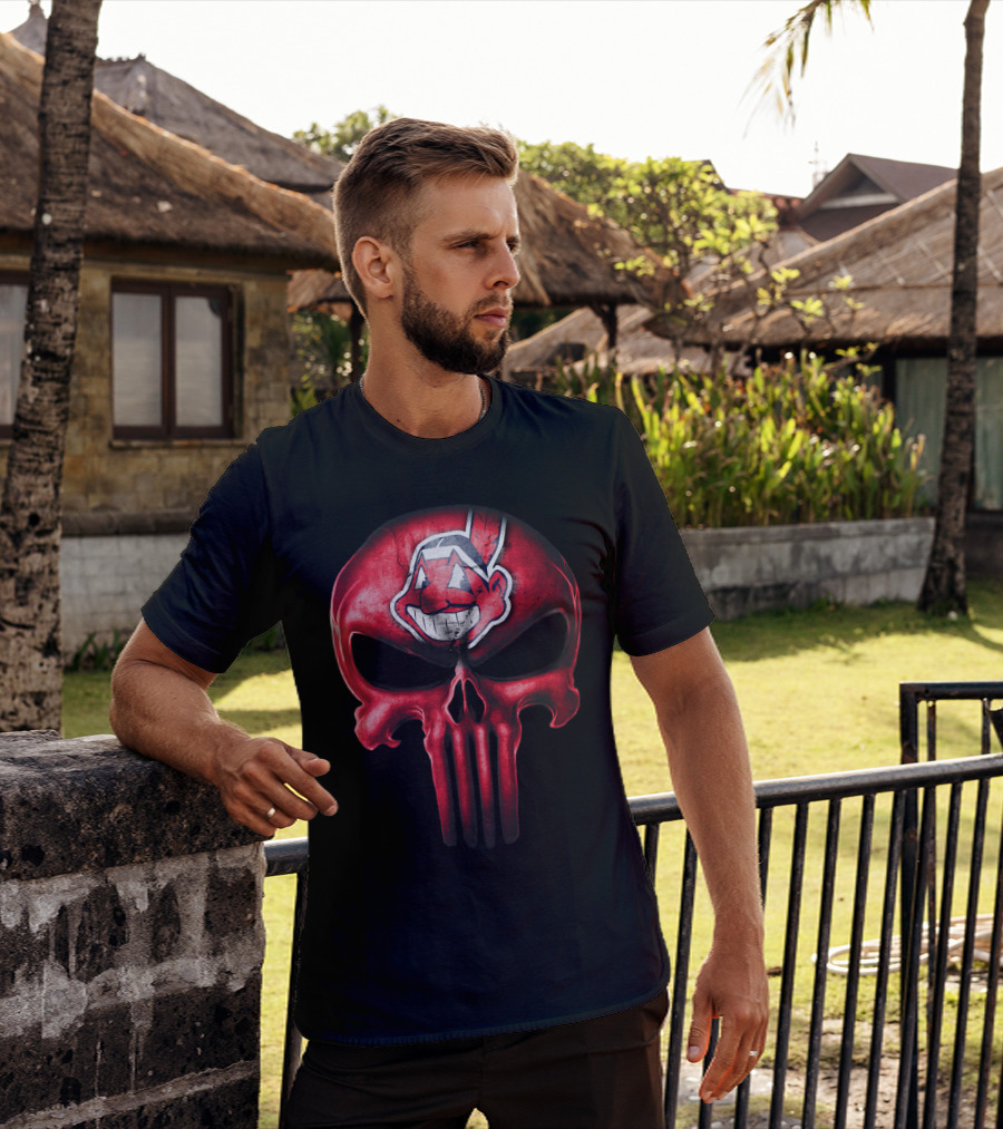 Punisher Skull With Chief Wahoo Cleveland Indians T-Shirt