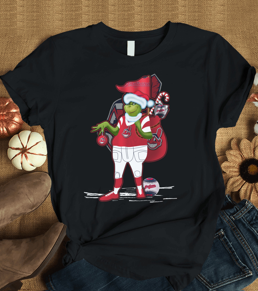 Grinchxmas Cleveland Indians Christmas Baseball Character T-Shirt