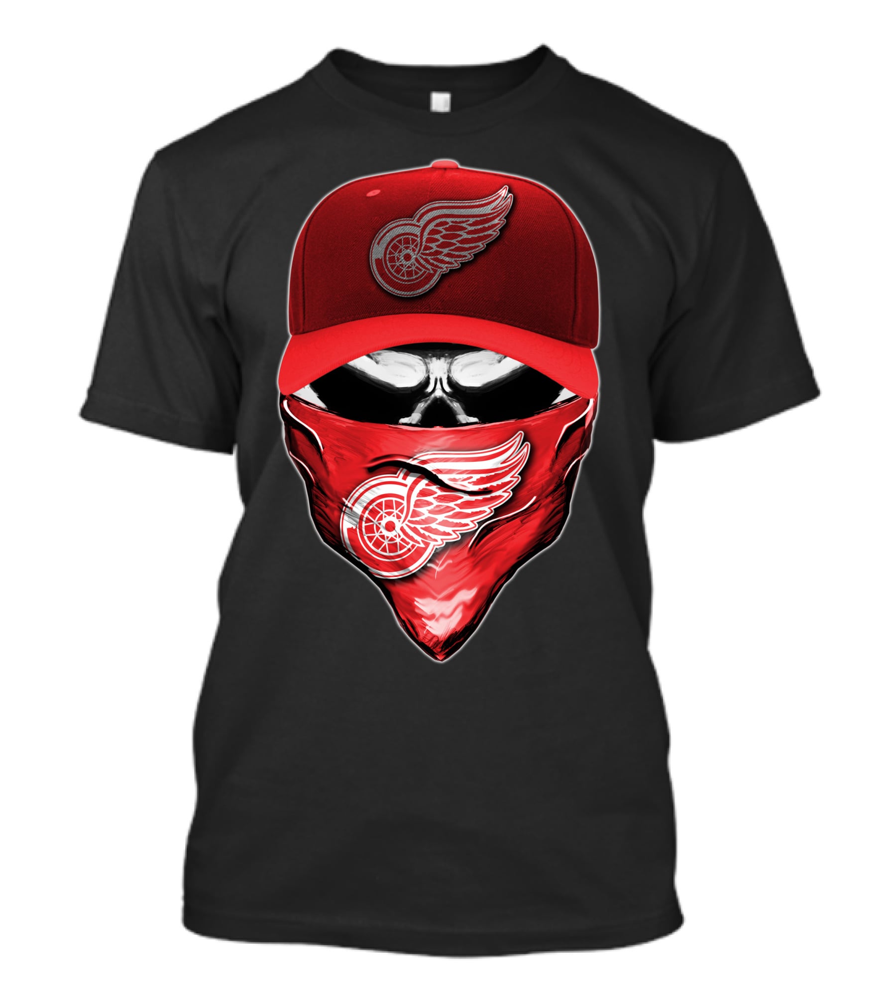 Skull Detroit Red Wings Bandana And Cap T-Shirt