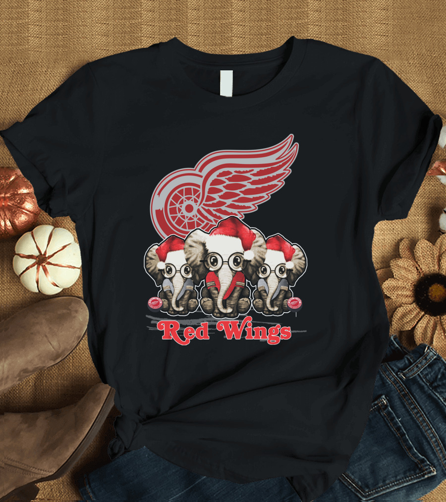 Red Wings Santa Elephants Christmas Detroit T-Shirt