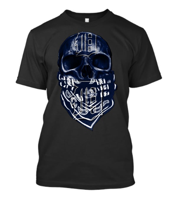 Skull With Detroit Tigers Logo And Bandana T-Shirt