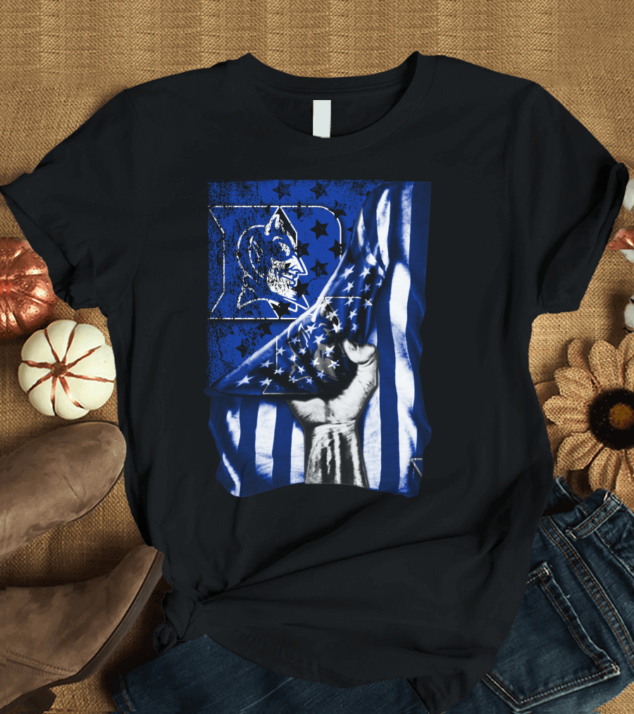 USA Flag with Duke Blue Devils Symbolic T-Shirt