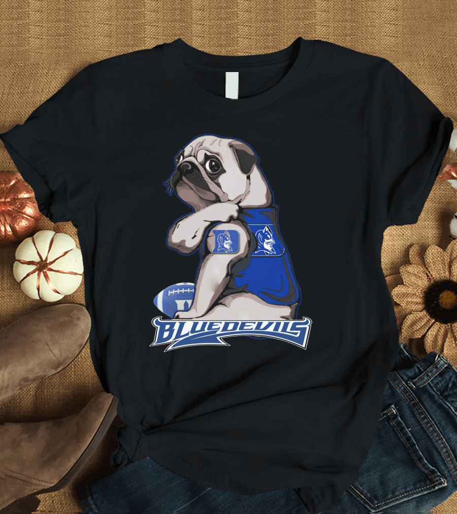 Pug Wearing Blue Devils Football Jersey T-Shirt