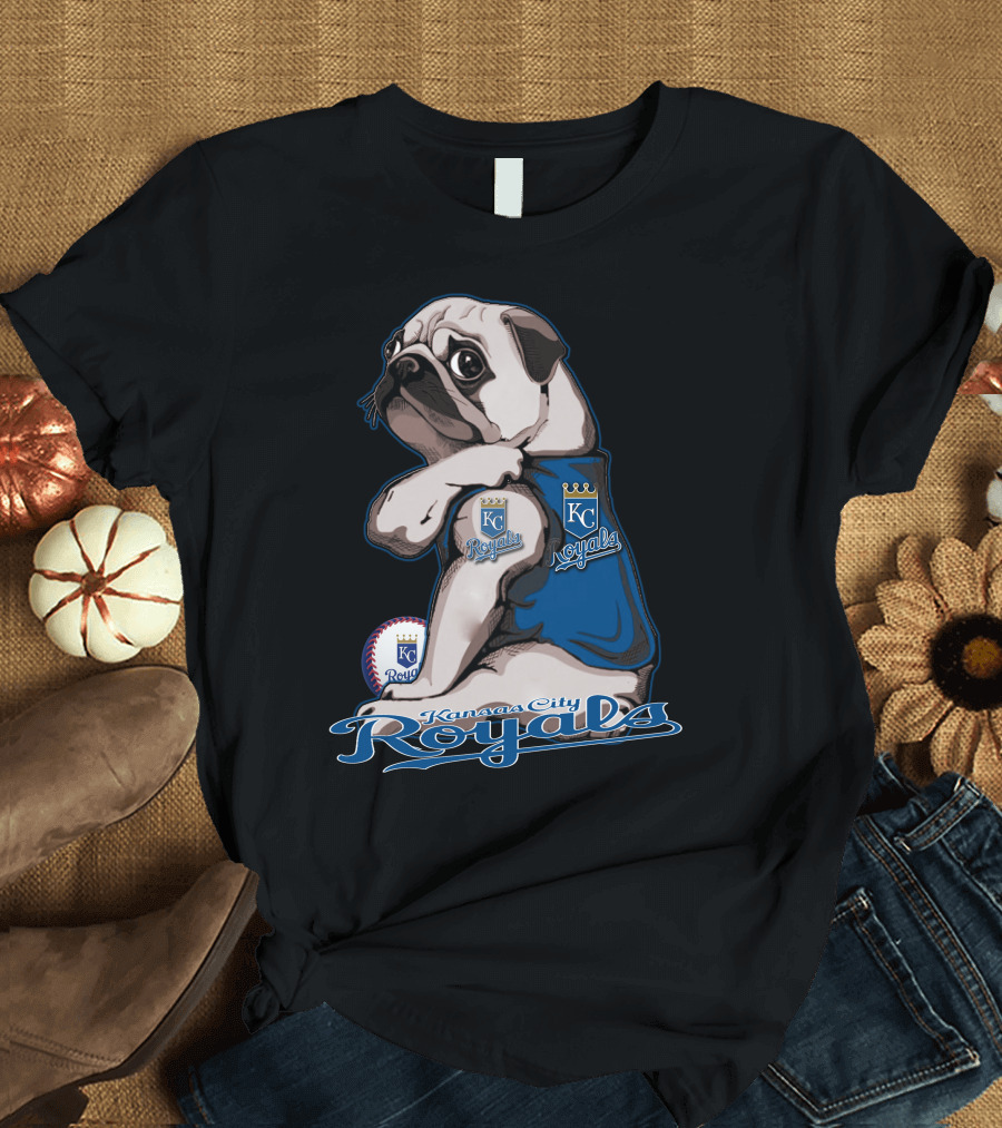 Kansas City Royals Pug with KC Royals Logo and Baseball T-Shirt