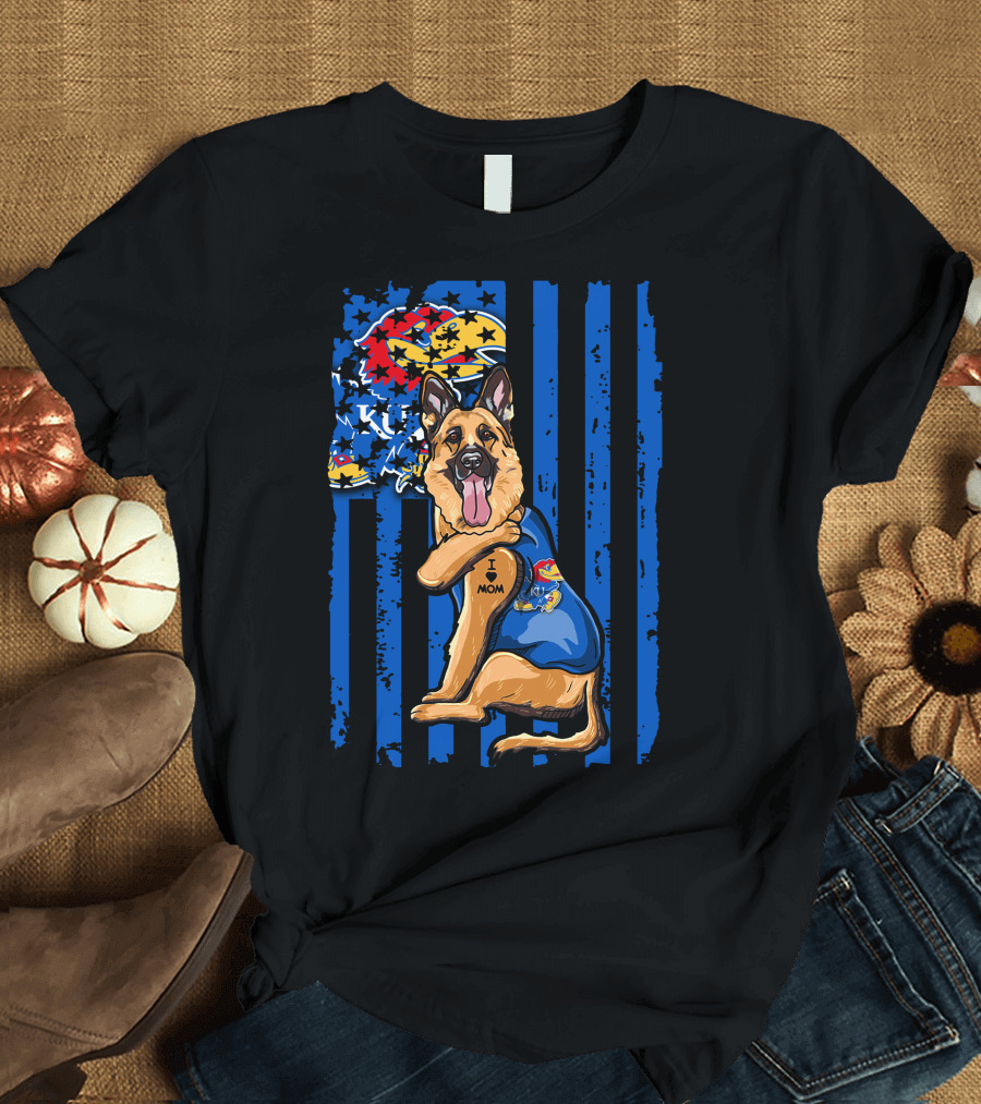 German Shepherd KU Mom Kansas Jayhawks Flag T-Shirt
