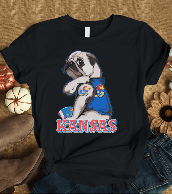 T-Shirt: Kansas Jayhawks Pug Football T-Shirt Kansas Jayhawks Pug Football T-Shirt