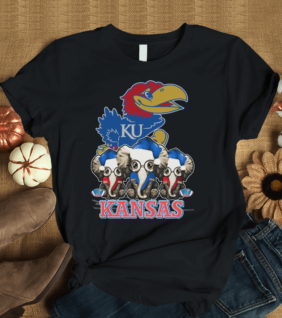 Kansas Jayhawks Christmas Elephants T-Shirt