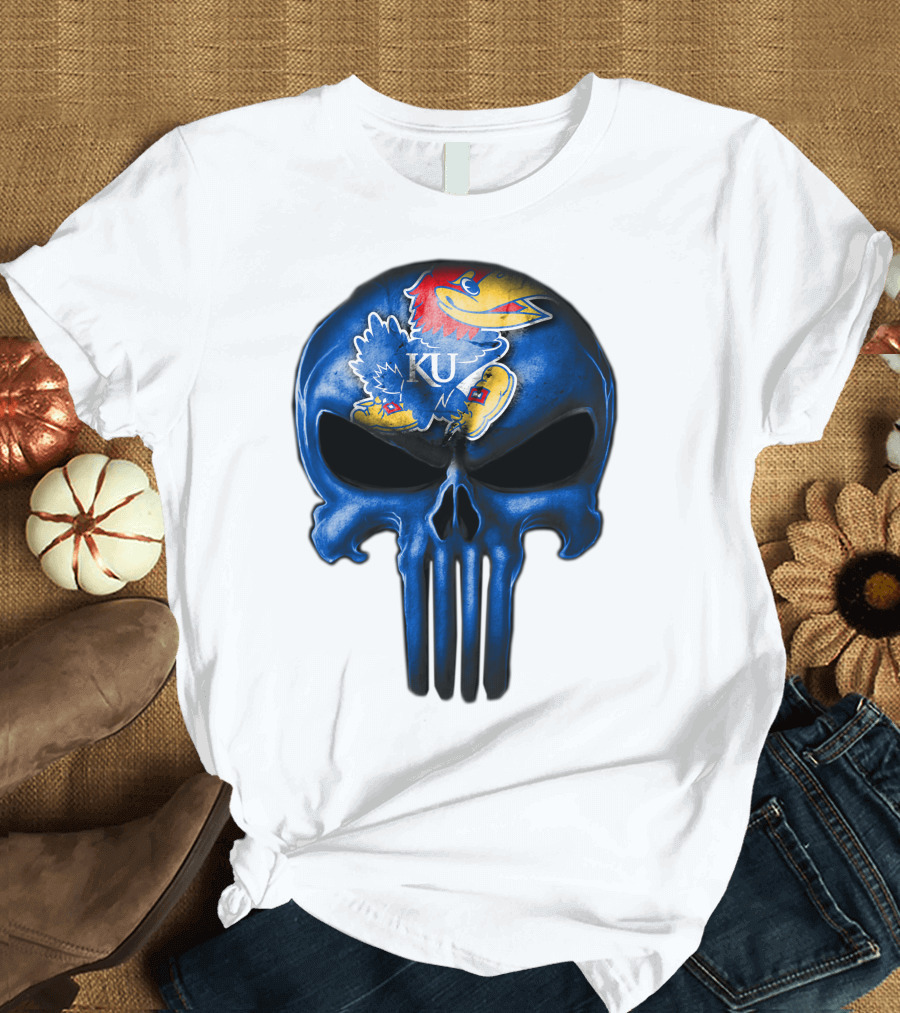 Kansas Jayhawks KU Logo Skull T-Shirt