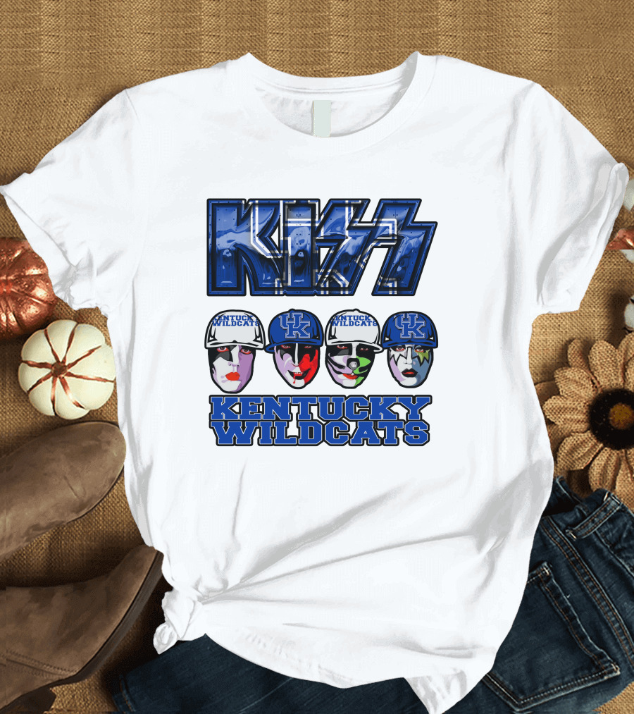 Kiss Kentucky Wildcats Blue Rock and Roll Band Fans T-Shirt