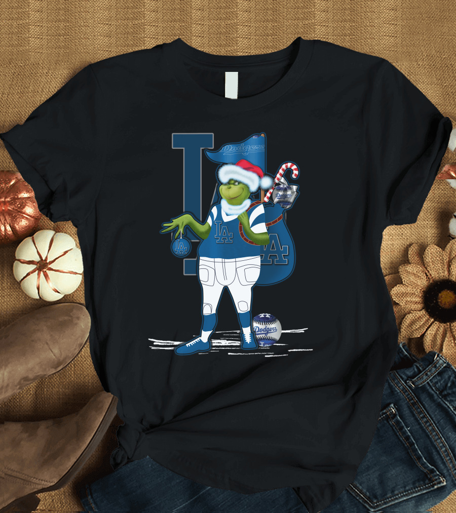 Grinchxmas Los Angeles Dodgers Santa Sack Baseball Holiday Edition T-Shirt
