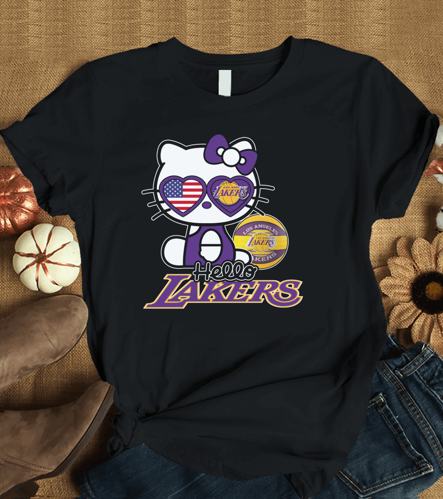 Hello Kitty Los Angeles Lakers USA Flag Basketball Fan T-Shirt