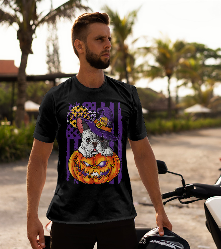 Hlw Bulldog Los Angeles Lakers Halloween Pumpkin Wizard Hat T-Shirt
