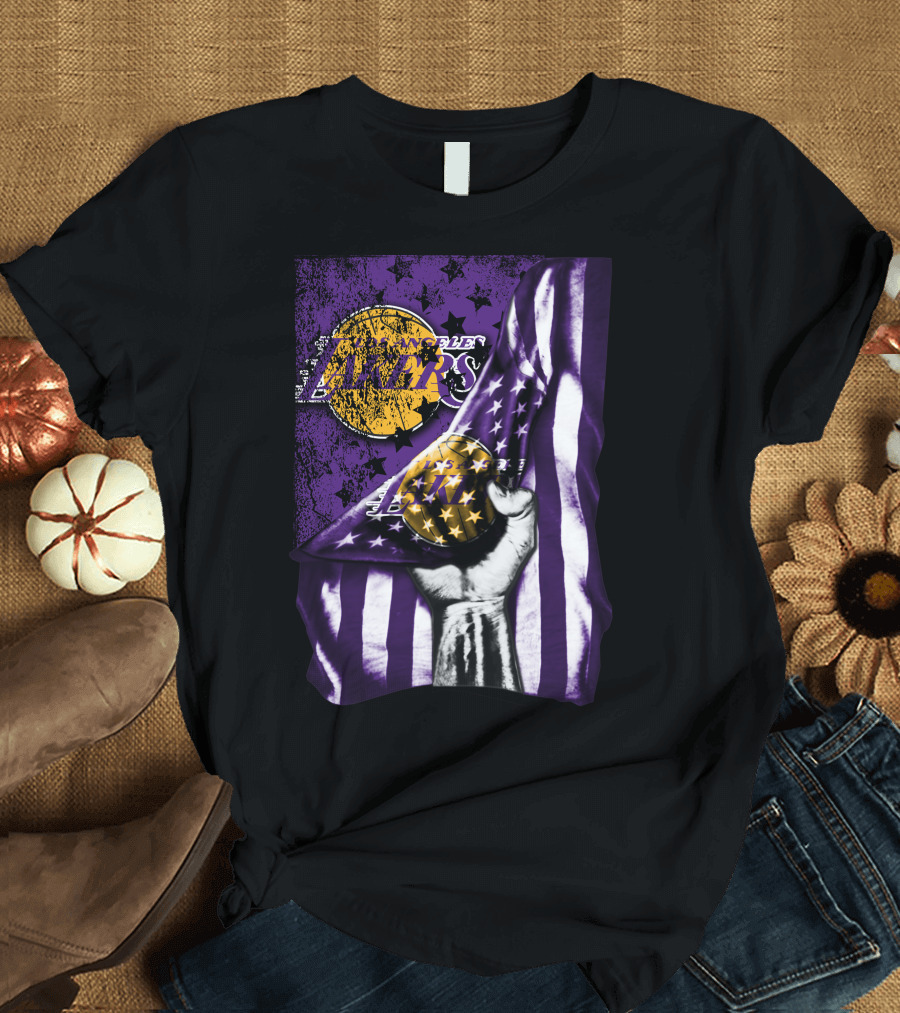 Los Angeles Lakers Purple Stars Stripes Flag Basketball T-Shirt