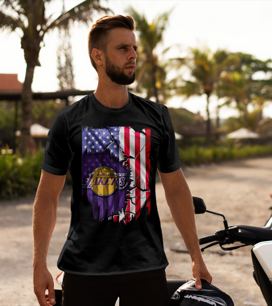 Los Angeles Lakers American Flag Basketball T-Shirt