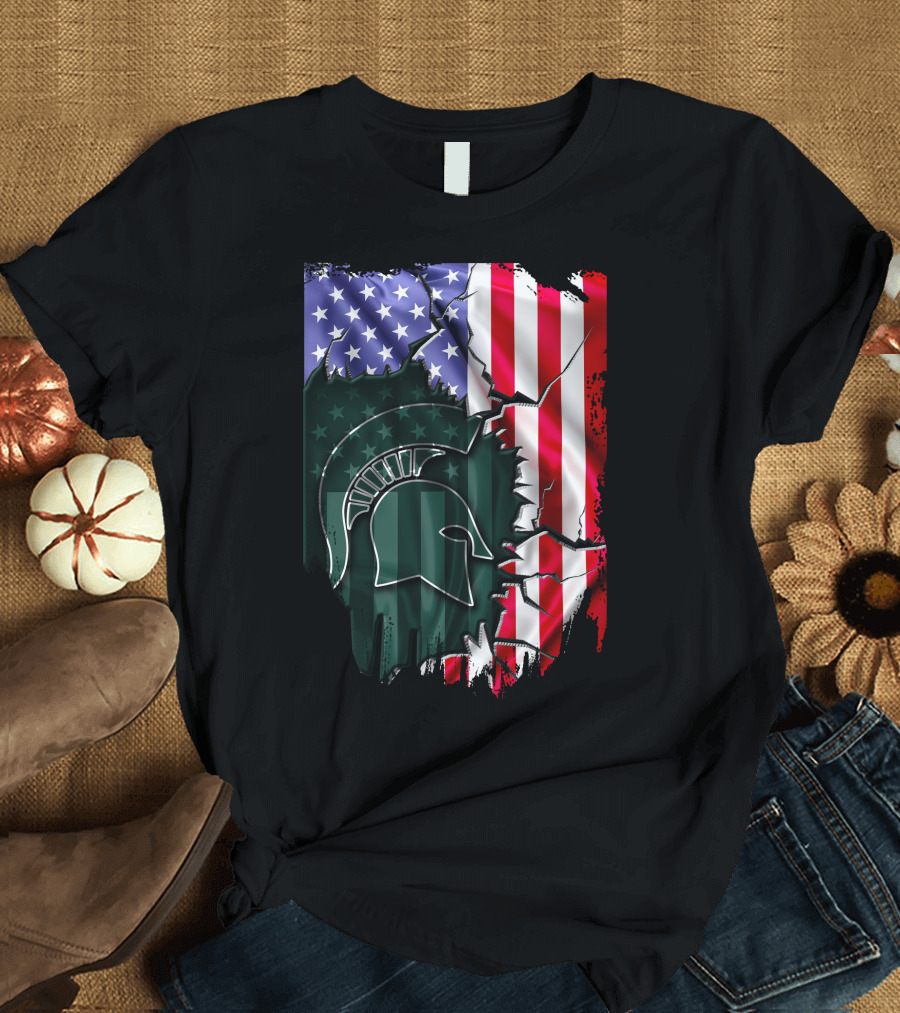 American Flag Rip Michigan State Spartans Helmet T-Shirt