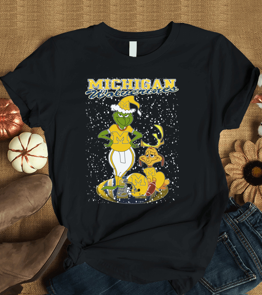 Michigan Wolverines Grinchxmas Holiday Football T-Shirt