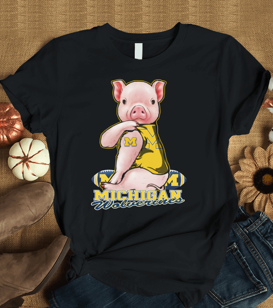 Michigan Wolverines Pig Football T-Shirt