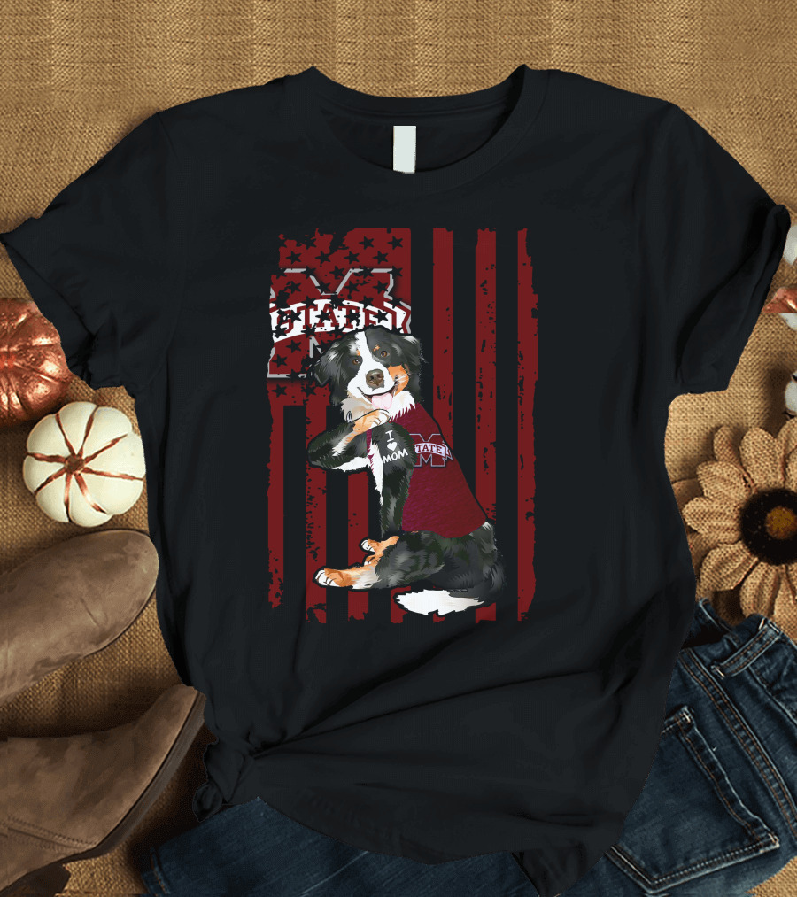 Mississippi State Bulldogs Border Collie with Team Spirit Flag T-Shirt