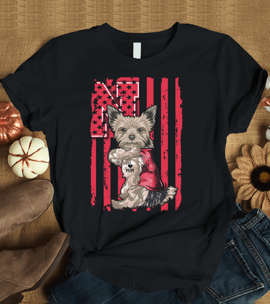 Yorkshire Terrier I Love Mom Nebraska Cornhuskers N Stripe T-Shirt