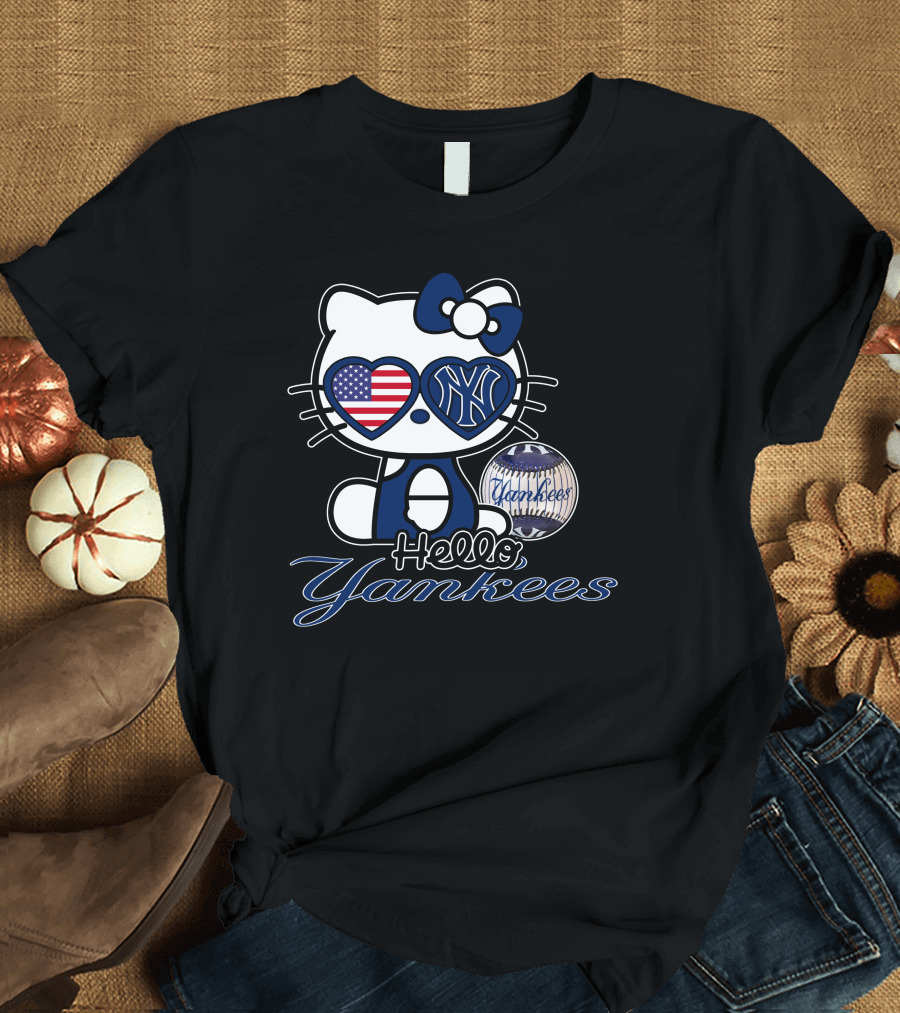 Hello Kitty Yankees American Flag Baseball T-Shirt