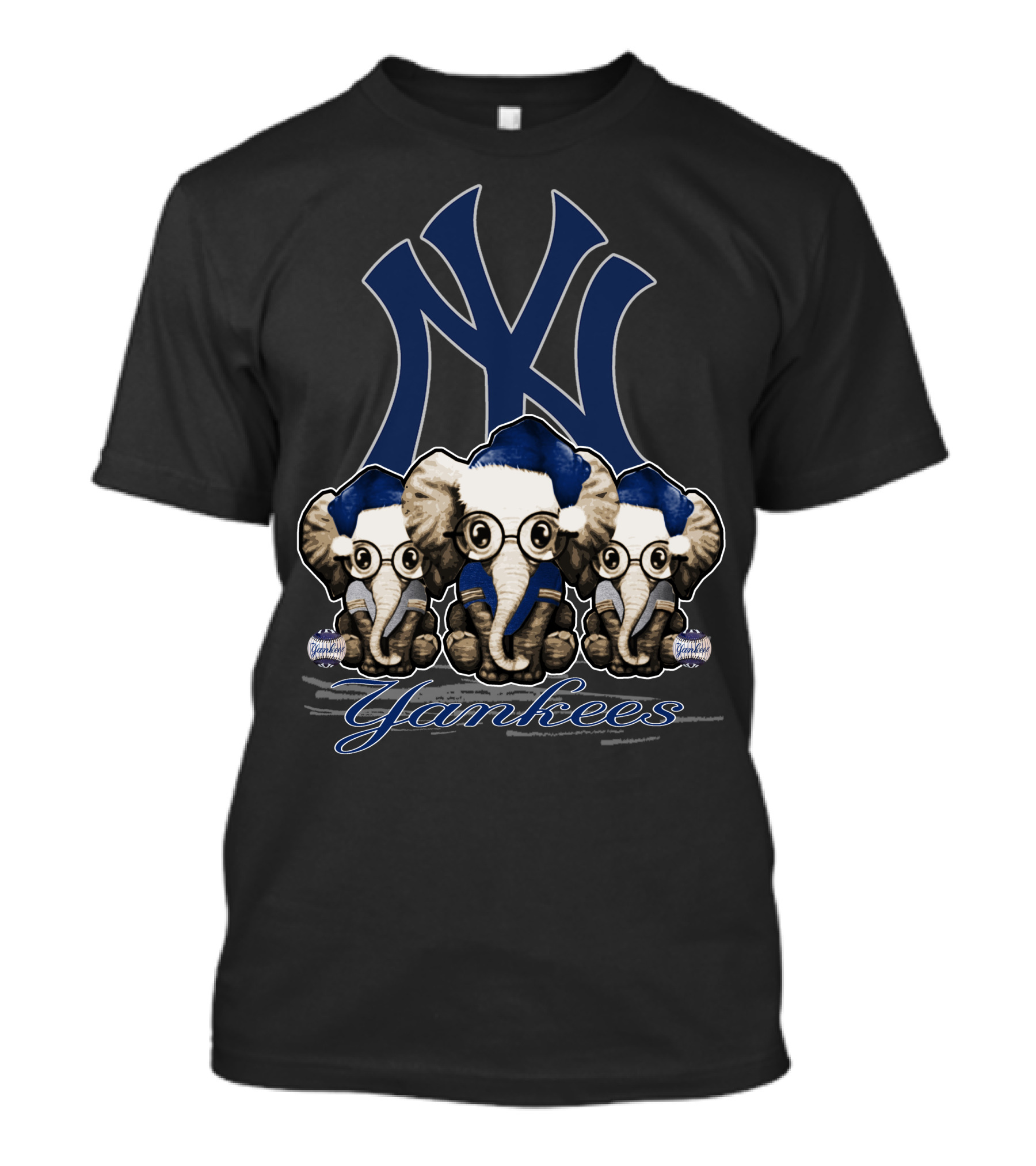 Elephant Xmas New York Yankees Blue Santa Hat Trio T-Shirt