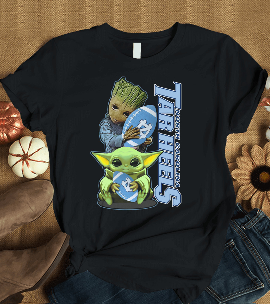 Grzd Baby Alien Groot Holding North Carolina Tar Heels Football T-Shirt