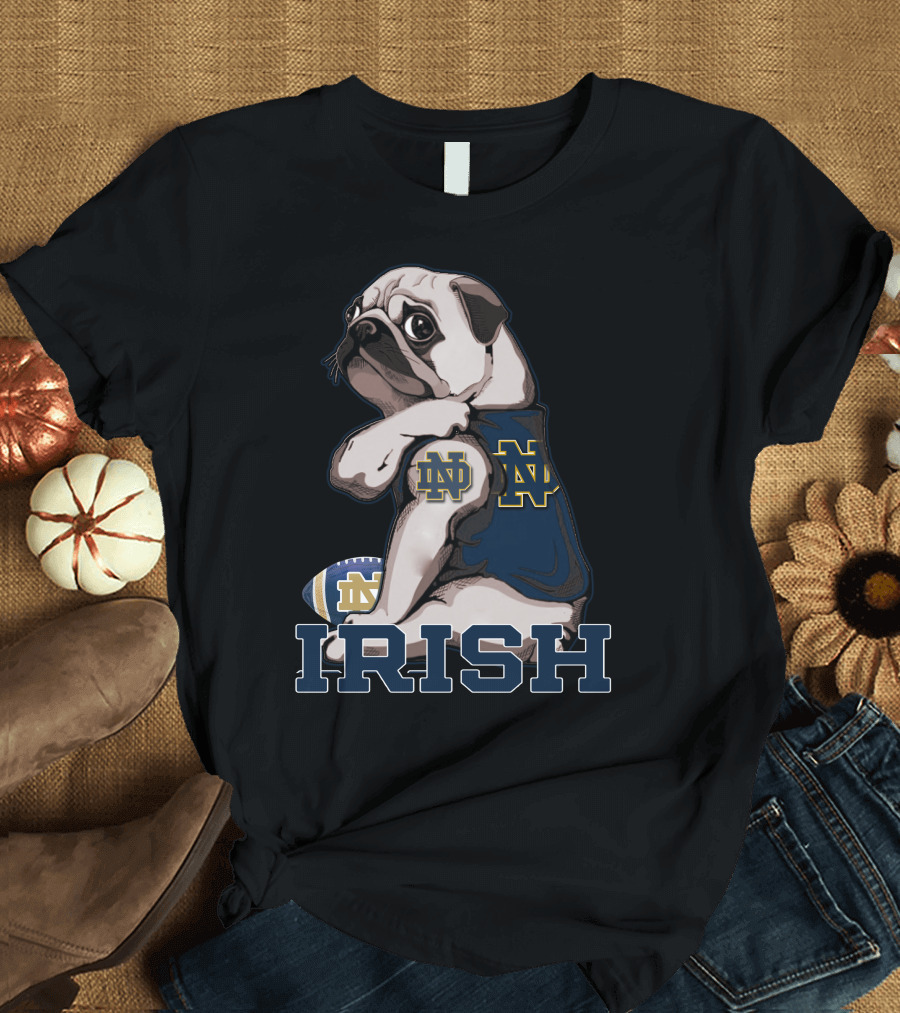 Pug in Notre Dame ND Irish Football Gear T-Shirt