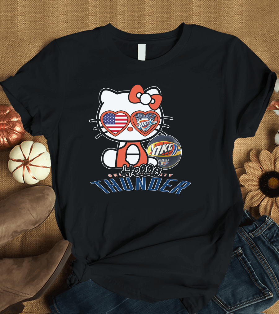 Hello Kitty Oklahoma City Thunder OKC Basketball USA Flag T-Shirt