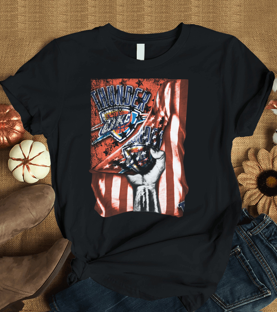 Thunder OKC Basketball Flag Grunge Print T-Shirt