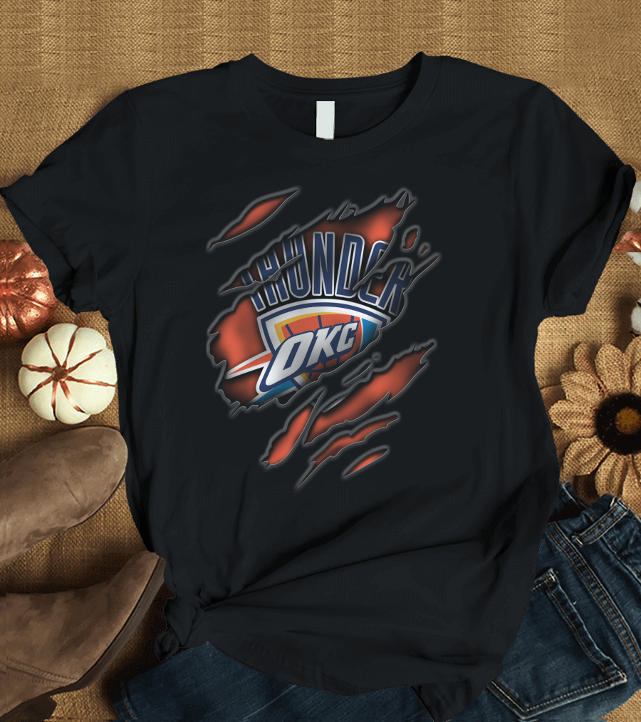 Torn OKC Thunder Logo Ripped T-Shirt