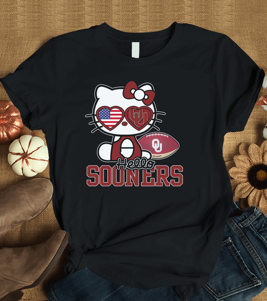 Hello Kitty Oklahoma Sooners Football American Flag T-Shirt