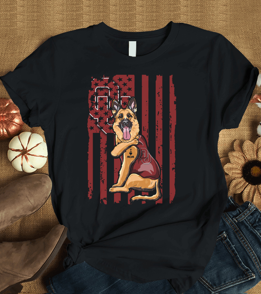 German Shepherd OU Oklahoma Sooners Vintage Flag Tattoo T-Shirt