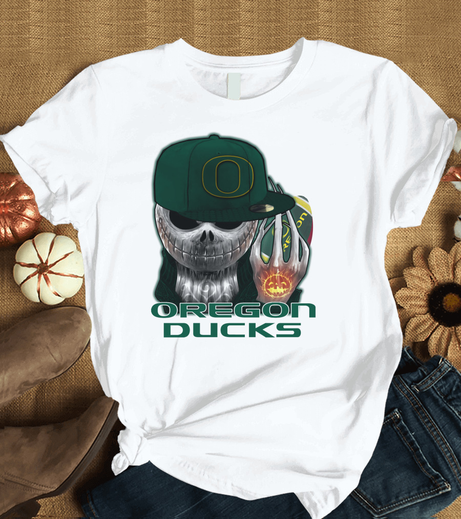 Oregon Ducks Jack Skellington Skull Halloween Football T-Shirt