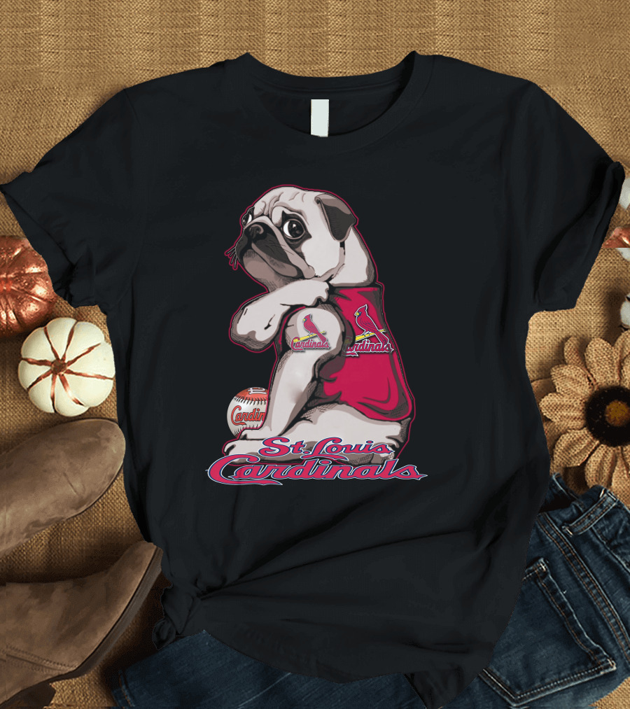 St. Louis Cardinals Pug with Baseball T-Shirt