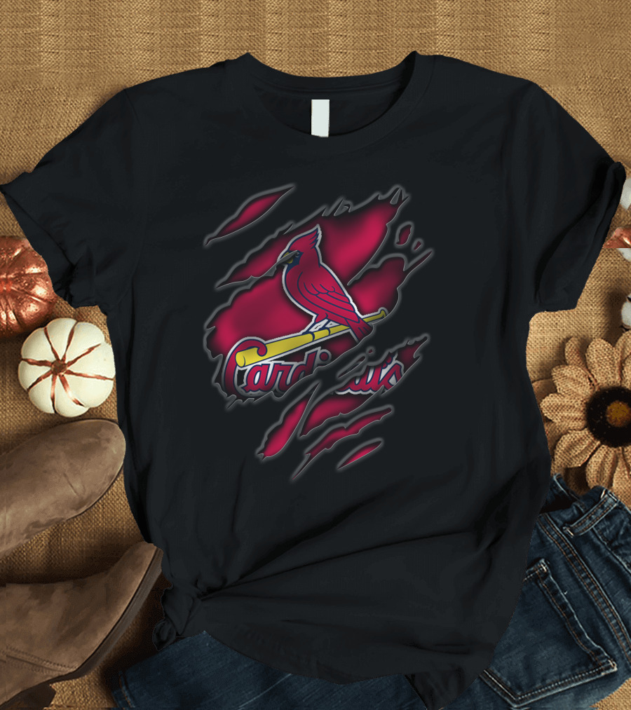 Torn St. Louis Cardinals Red Bird on Bat Black Claw Marks T-Shirt