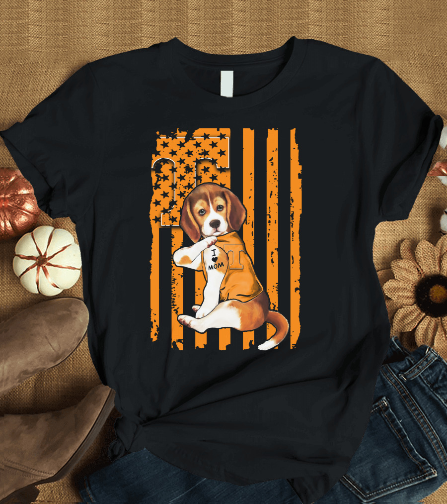 Beagle Tennessee Volunteers I Love Mom Stripes Orange Black T-Shirt