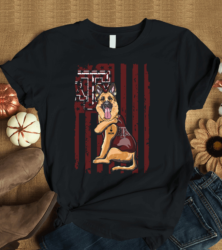 German Shepherd Texas A&M Aggies I Love Mom T-Shirt