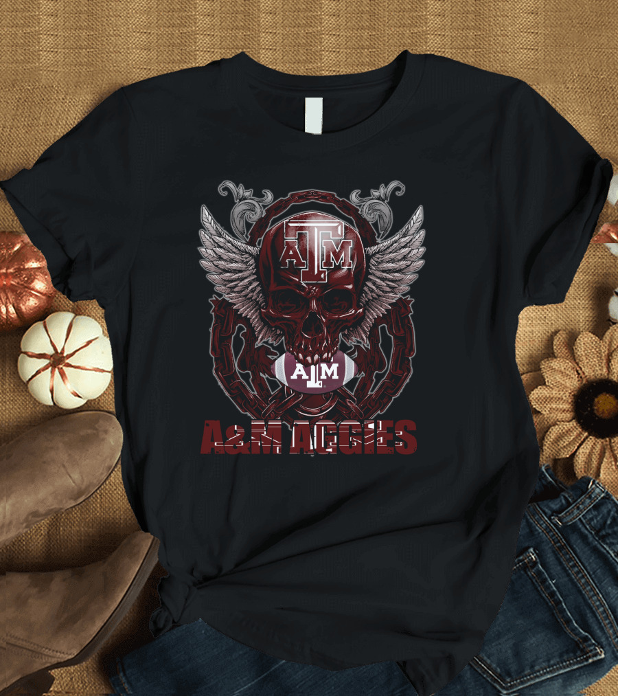 Skullfb A&M Aggies Football Skull Wings T-Shirt